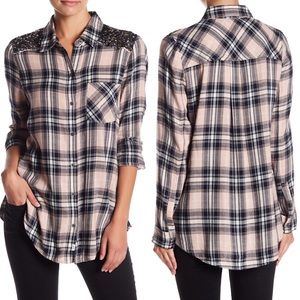 Melrose and Market sequin plaid collared button down Western Cowgirl Size S